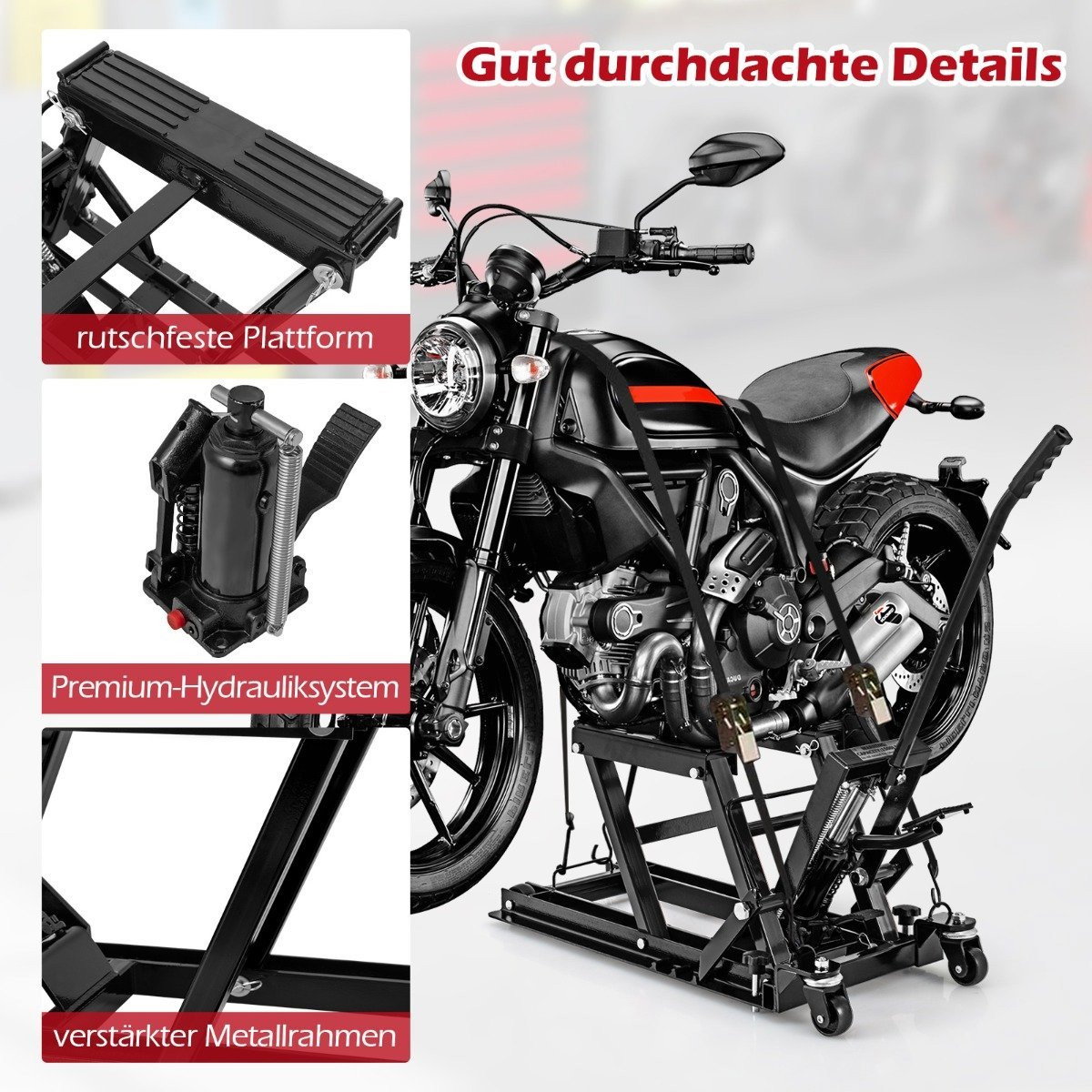 Motorcycle lift up to 680kg 3-stage height-adjustable hydraulic ...