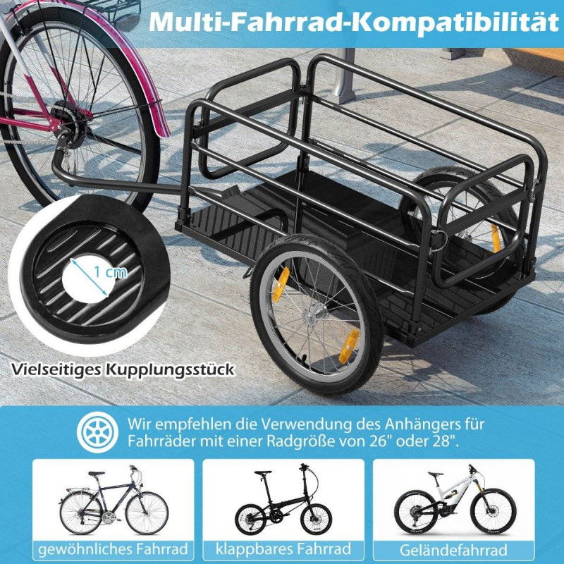 Fahrradanhänger Lastenanhänger Klappbar mit Abdeckung & Kuppler & Reflektoren 145,5 x 61 x 58 cm