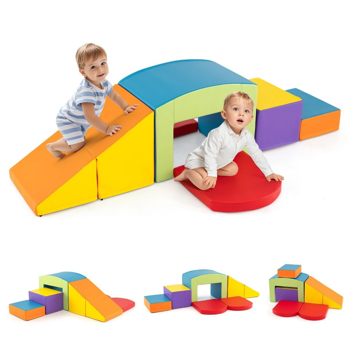 6 TLG. Schaumstoffbausteine Softbausteine mit Tunne Treppe & Rampe Bunt