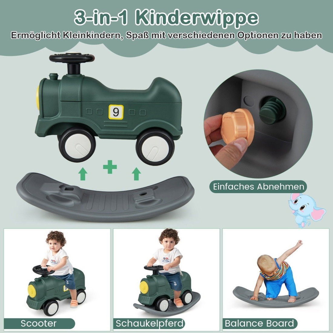 VEVOR Cheval à Bascule 3 En 1 – Bascule, Trotteur Et Planche D'équilibre, Pour Enfants 1-3 Ans, Rouge