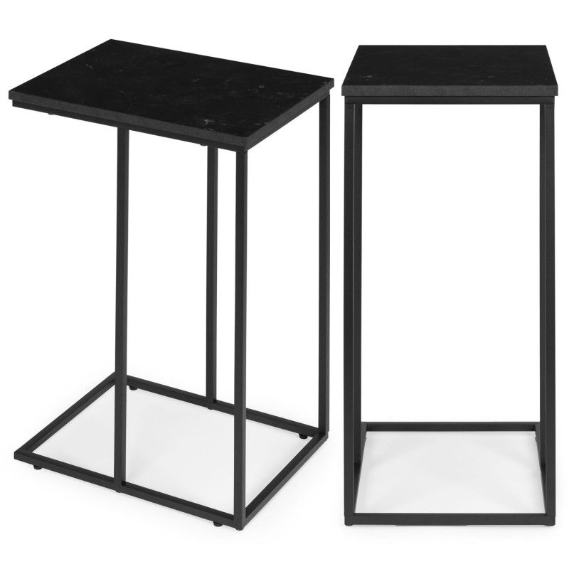 Tavolino per laptop, tavolino da caffè, a forma di C, marmo nero, ModernHome