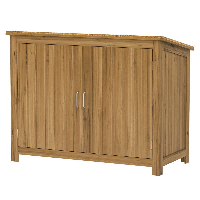 Gartenschrank Holz, Geräteschuppen wetterfest 110x50x85cm, Gerätehaus mit Tür, Pultdach, Ablagen, Geräteschrank, Gartenhaus Werk