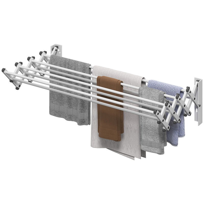Wäscheständer Wand Ausziehbar Wäschetrockner Wandmontage mit 8 Stangen aus Aluminium, Platzsparender Trockenständer für Drinnen