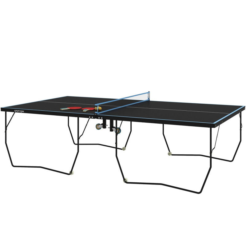 Tischtennisplatte Outdoor, Klappbar Tischtennistsich mit Netz, Rollen, 2 Tischtennisschlägern und 3 Bällen, Stahl, Schwarz, 274
