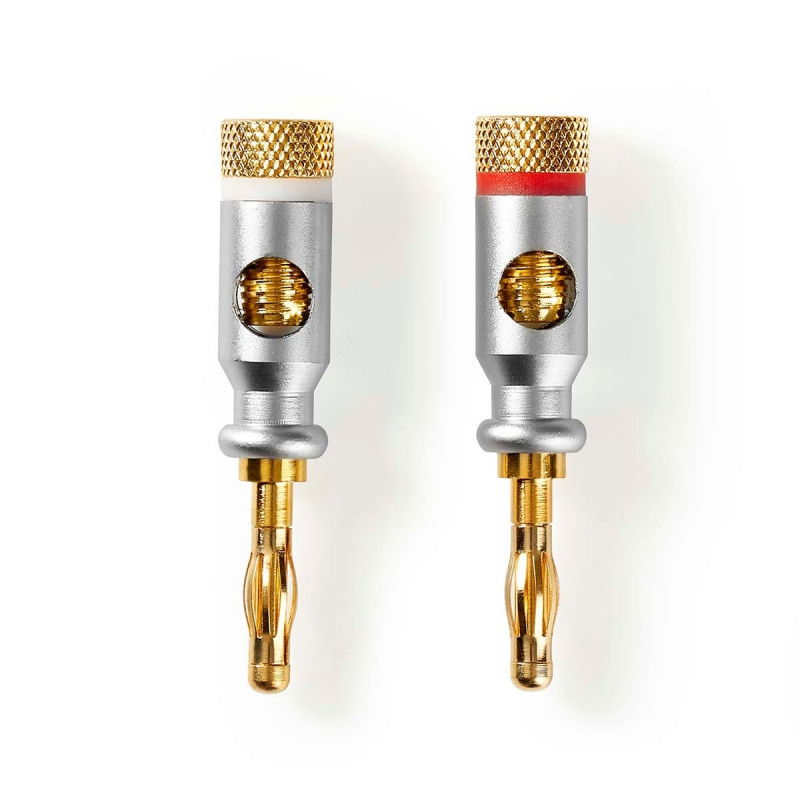 Bananenstecker | Gerade | Männlich | Vergoldet | Schraube | Kabeleingang Durchmesser: 7,0 mm | Zinklegierung | Silber | 2 Stk. |