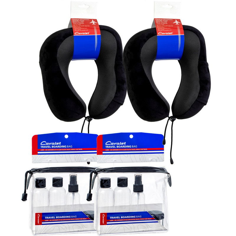 Reiseset – 2 Nackenkissen aus Memory-Schaum, 2 Reiseflaschen