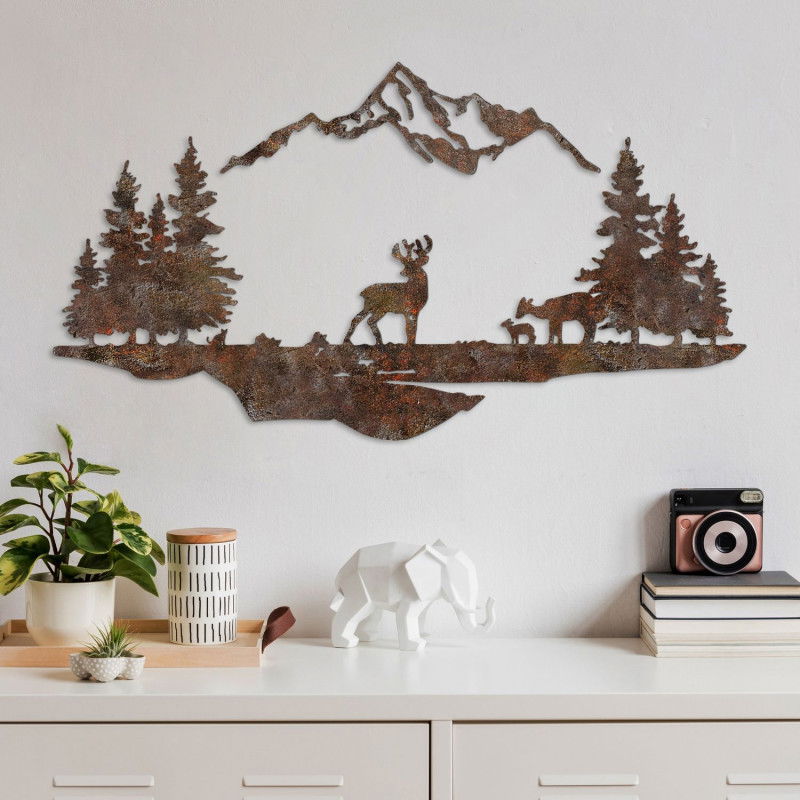Accessoire Mural Déco en Métal Paysage Rouillé 1