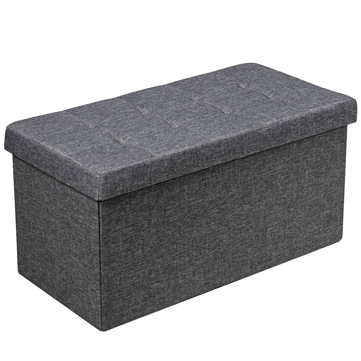 Pouf contenitore pieghevole – Grigio scuro, seduta imbottita, salvaspazio
