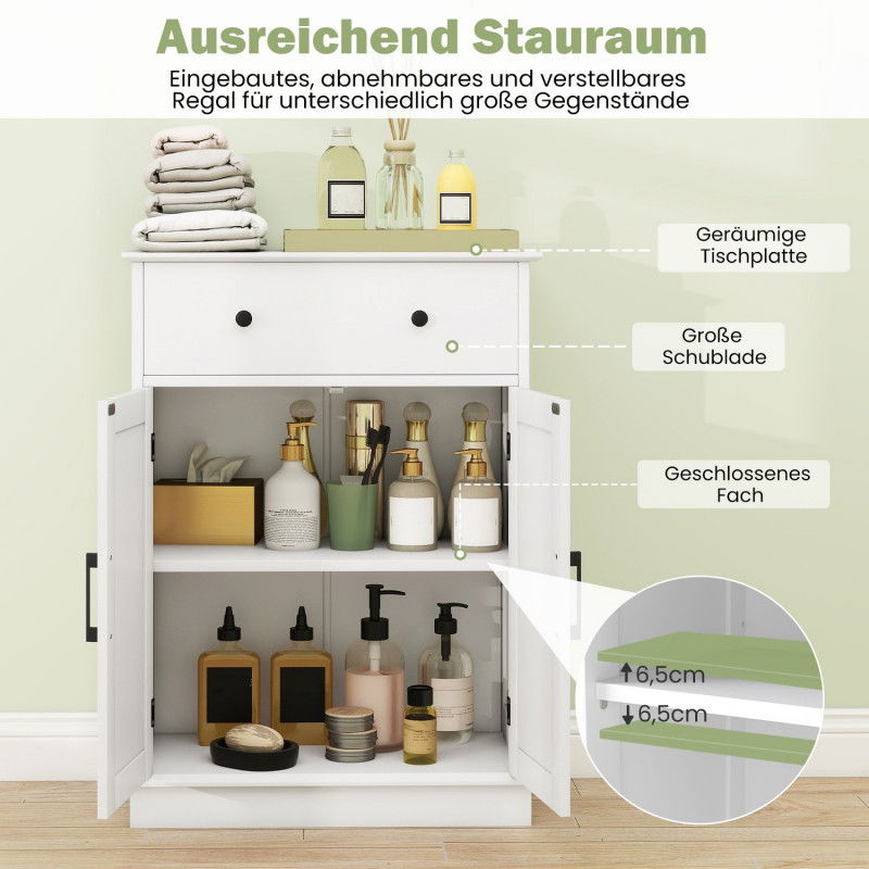 Badezimmerschrank mit Schublade, verstellbarem Regal – 56 x 30 x 80 cm, Weiß