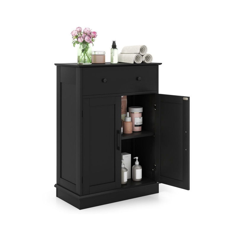 Badezimmerschrank mit Schublade, verstellbarem Regal – Schwarz, 56 x 30 x 80 cm
