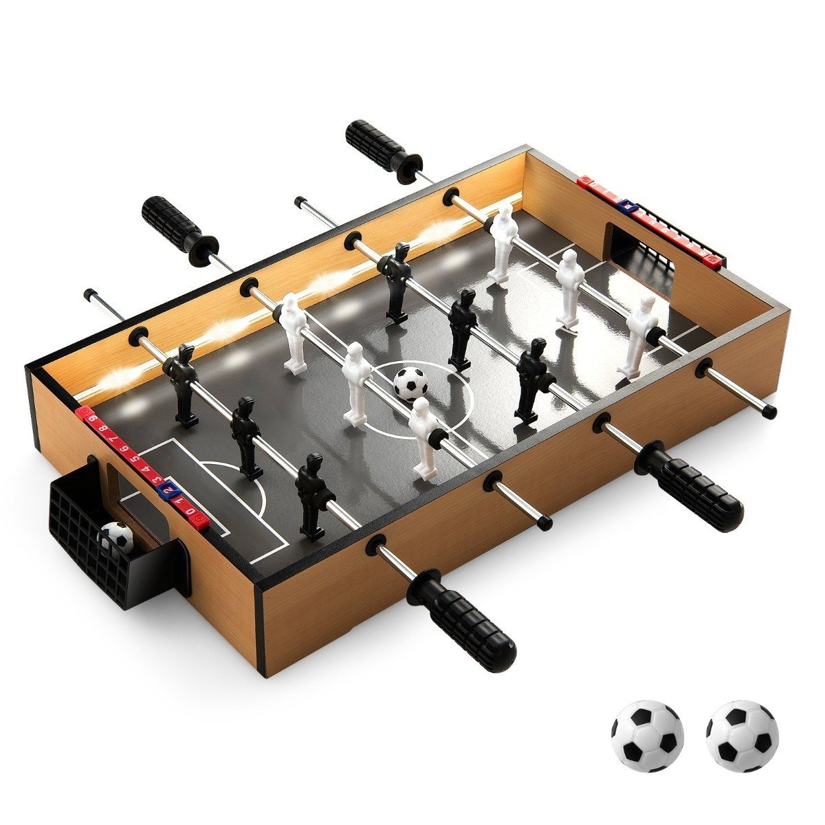 Jeu de baby-foot de table avec lumières LED et 2 balles