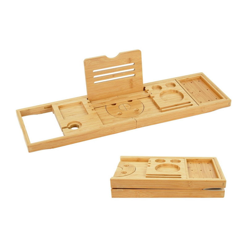 Bambus-Badewannenablage – verstellbar, mit Weinglas- und Tablet-Halterung