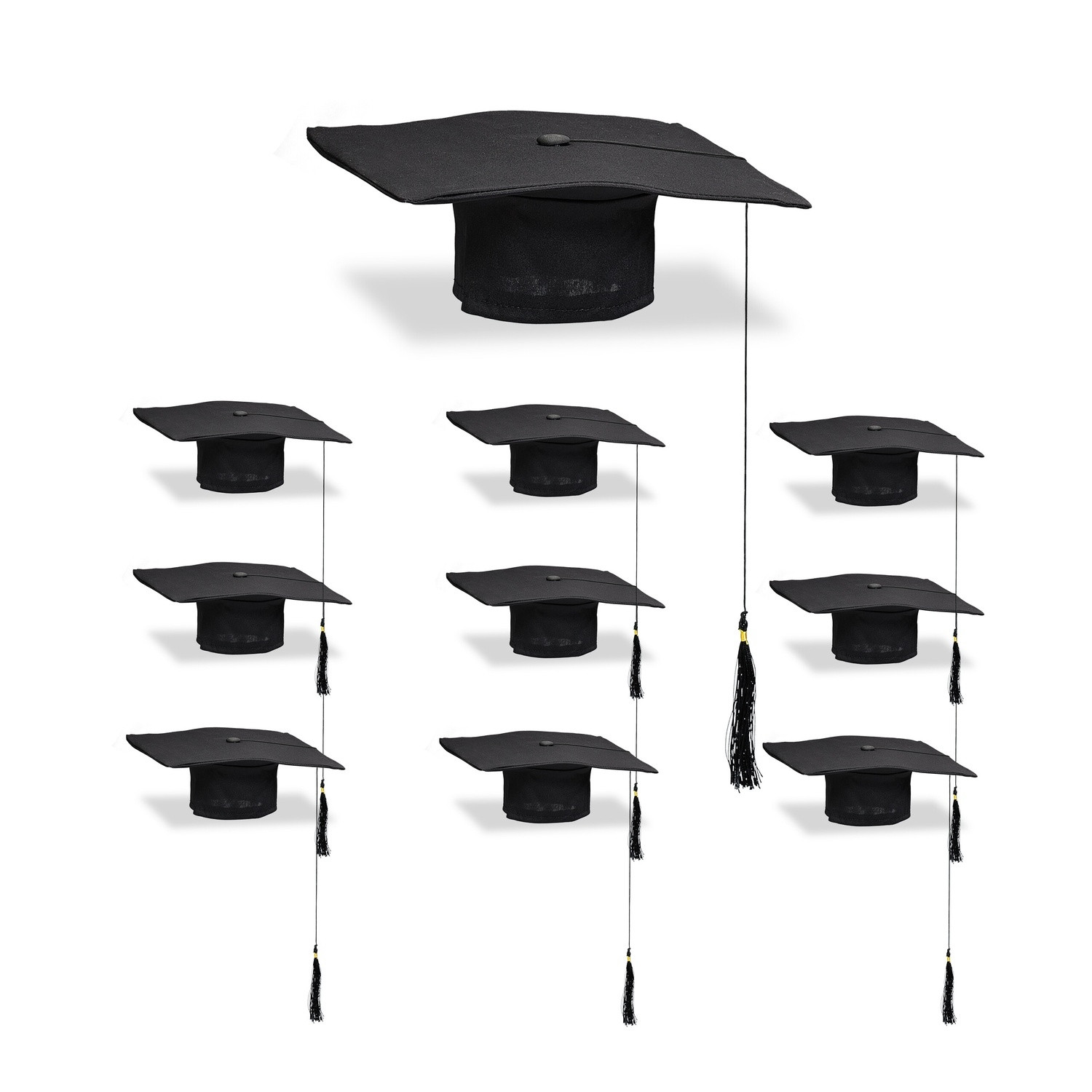 Lot de 10 casquettes de remise de diplôme – Ajustement universel, réutilisable