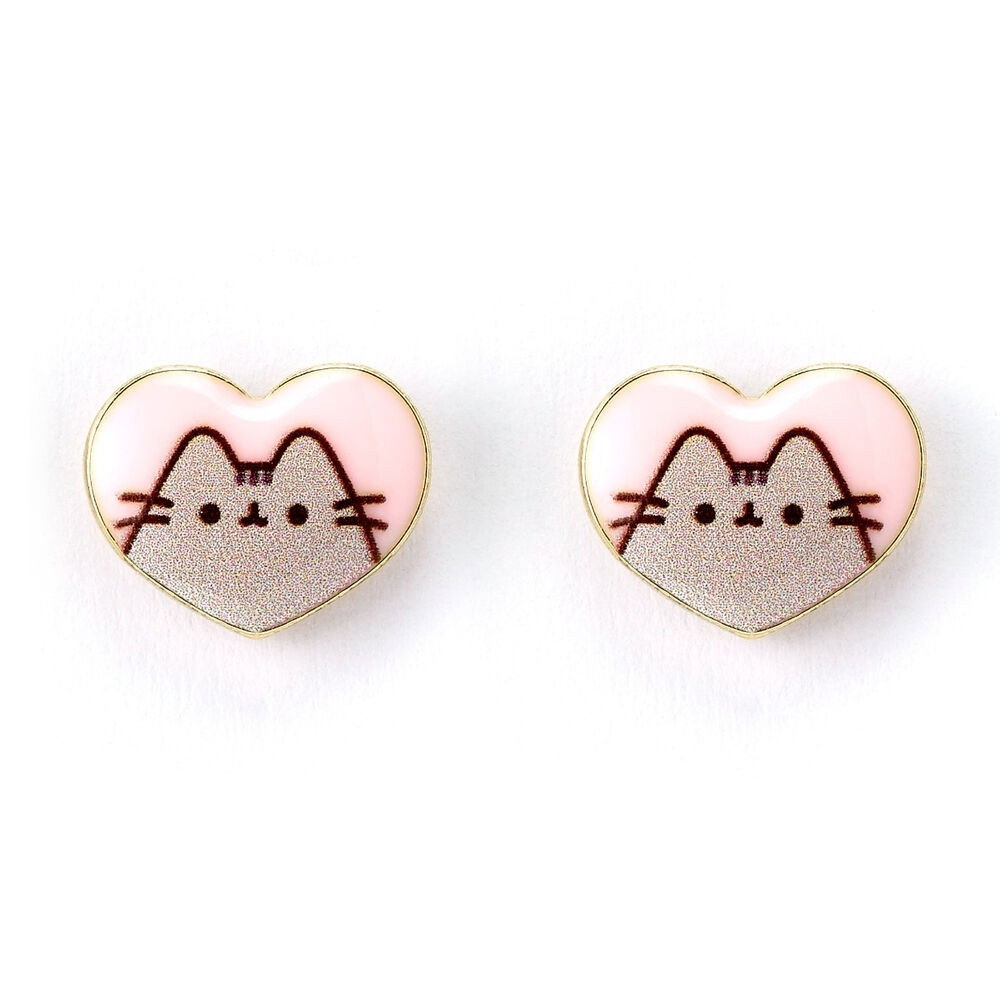 Orecchini Pusheen a forma di cuore in argento con grazioso motivo a gatto