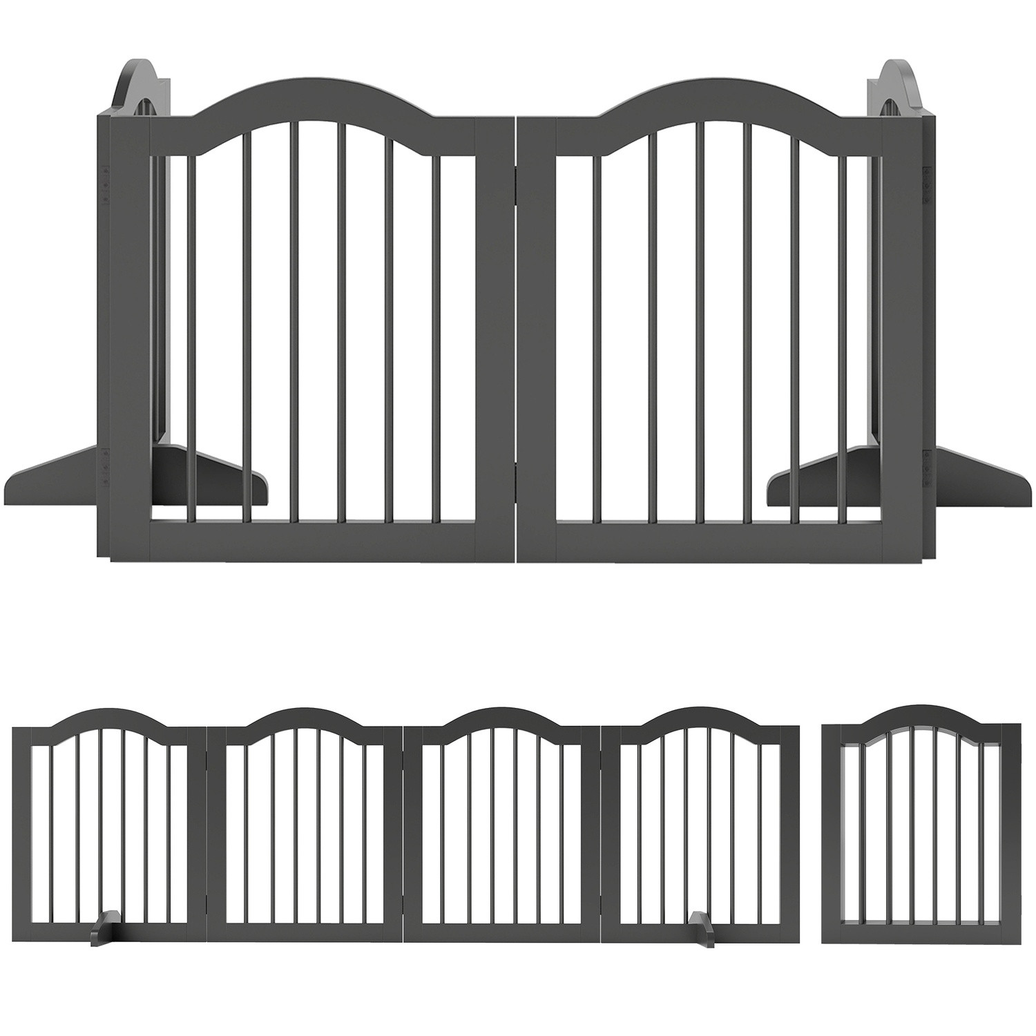 Barrière pour chien autoportante – Pliable, 4 panneaux, Noire, 208 x 29,5 x 61 cm