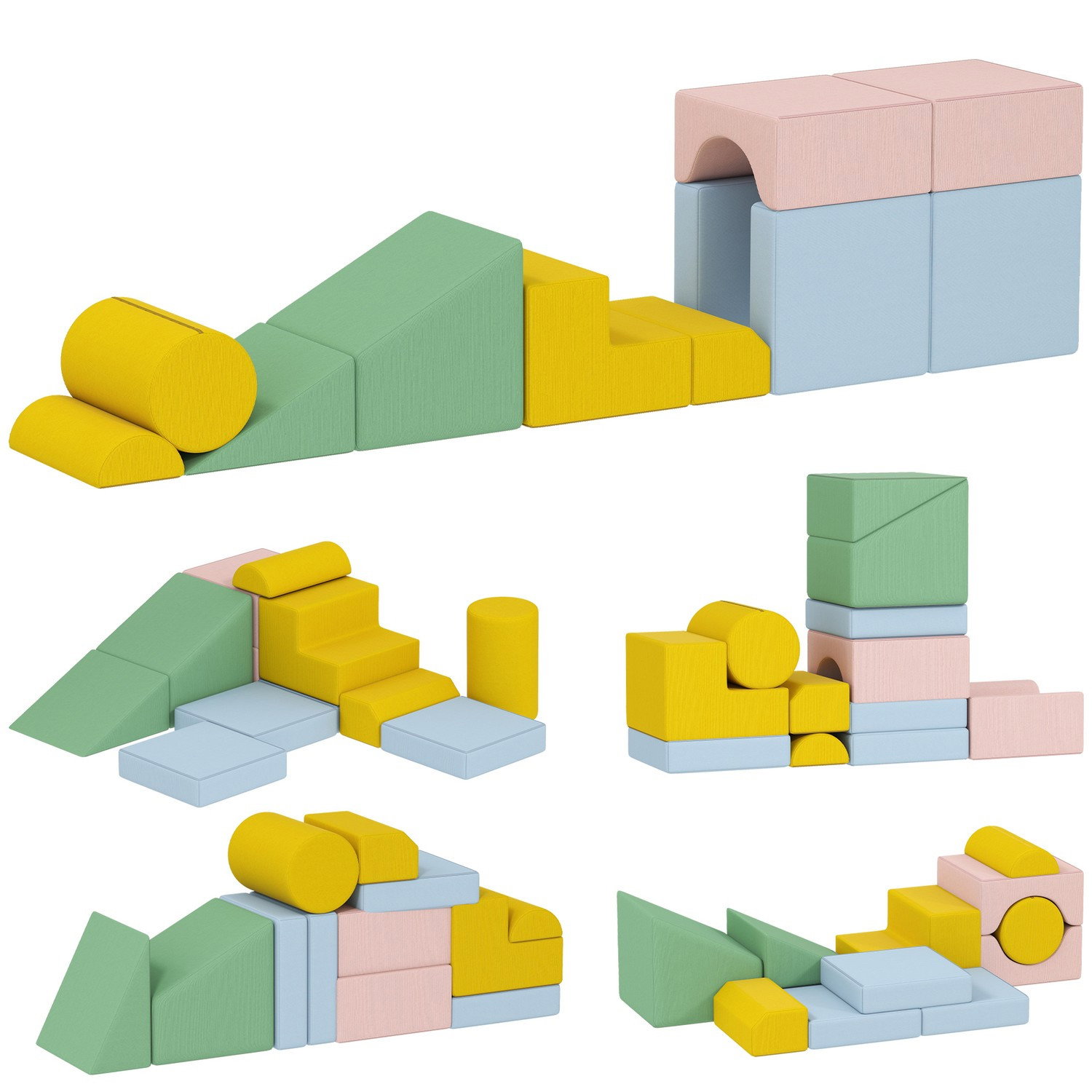 Set di blocchi di schiuma per bambini - 12 pezzi, velluto a coste lavabile, pastello