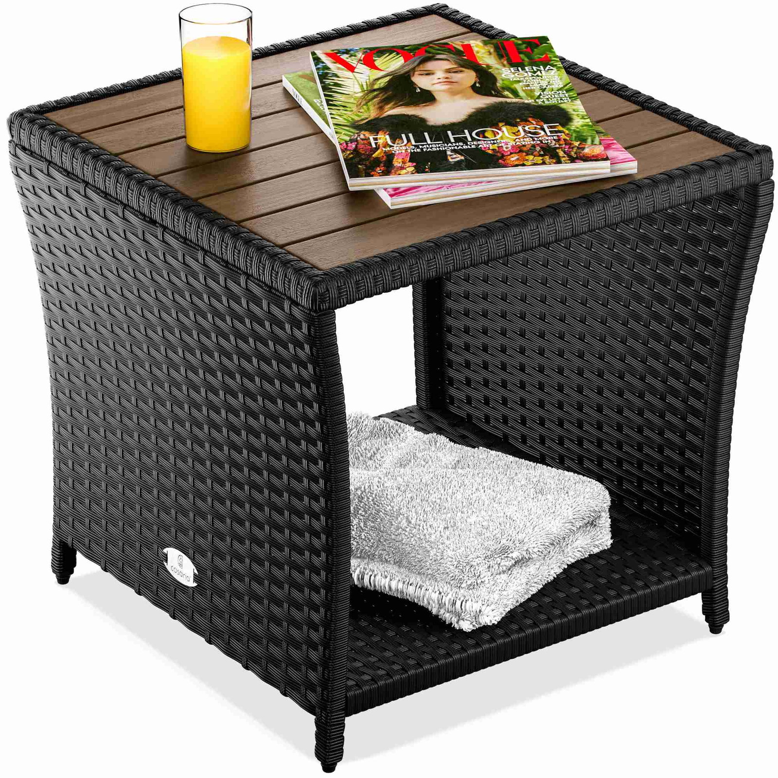 Beistelltisch aus Polyrattan, schwarz, 45 x 45 x 40 cm