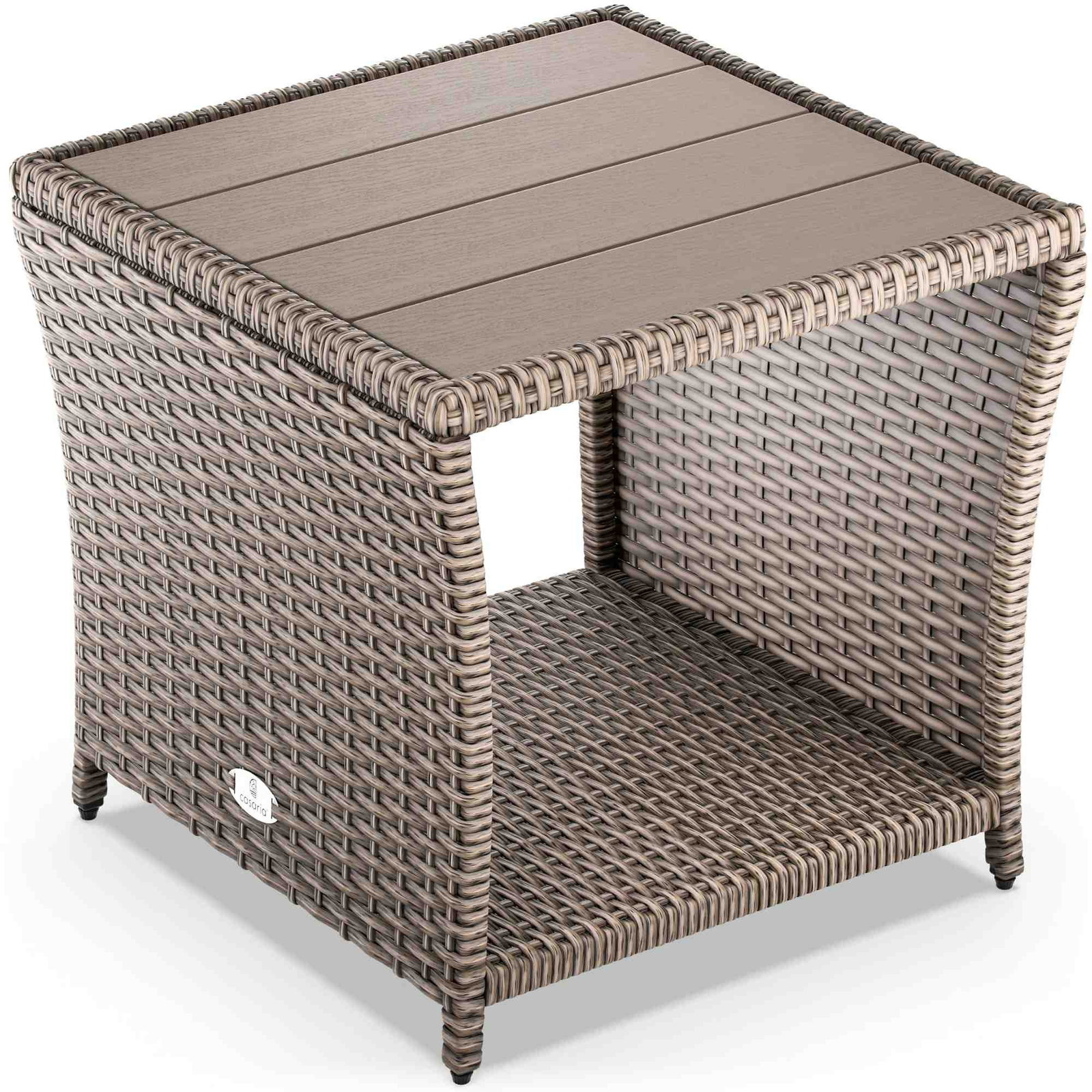 Beistelltisch aus Polyrattan mit Stauraum, Creme, 45 x 45 x 40 cm