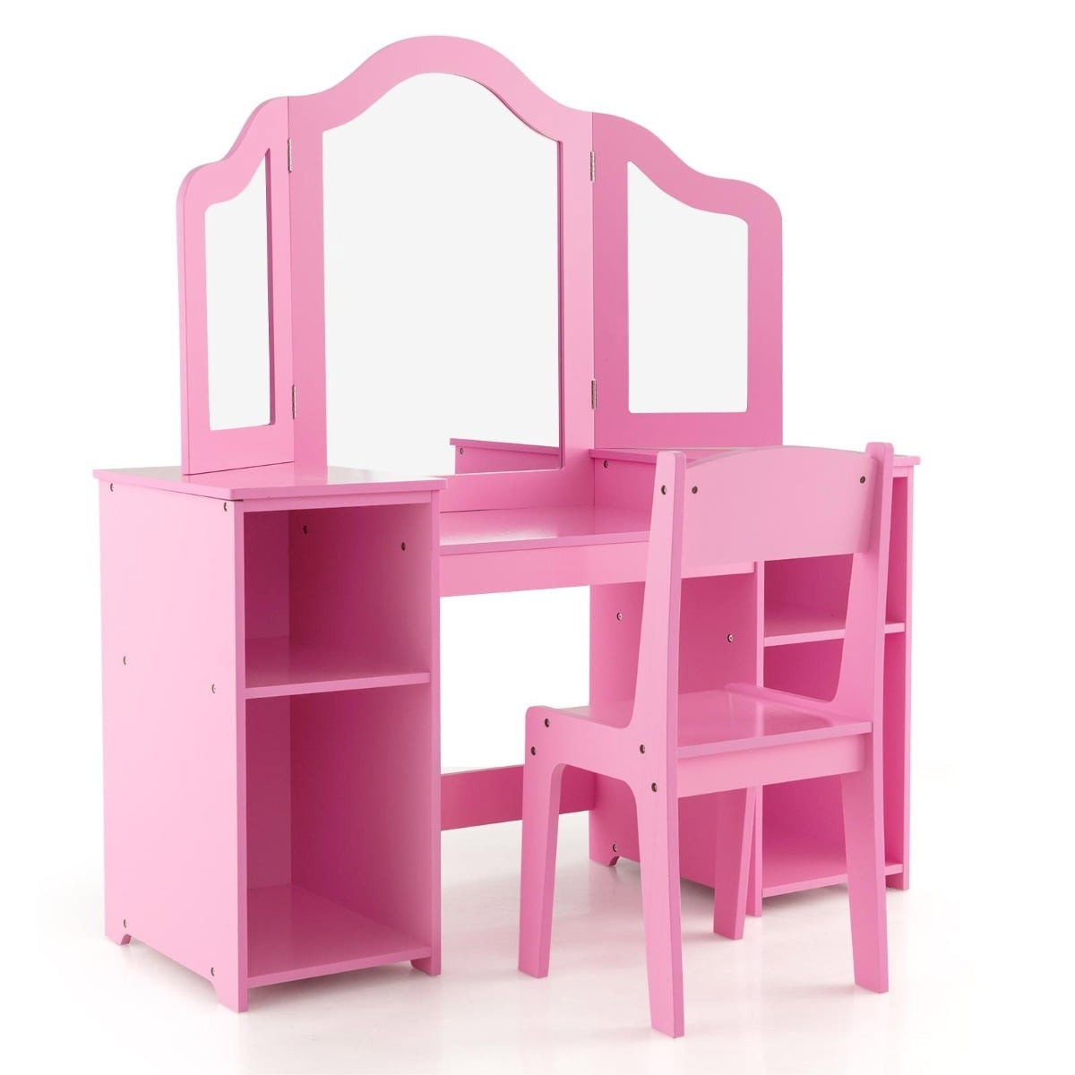Scrivania per bambini con specchio rimovibile e contenitore, rosa