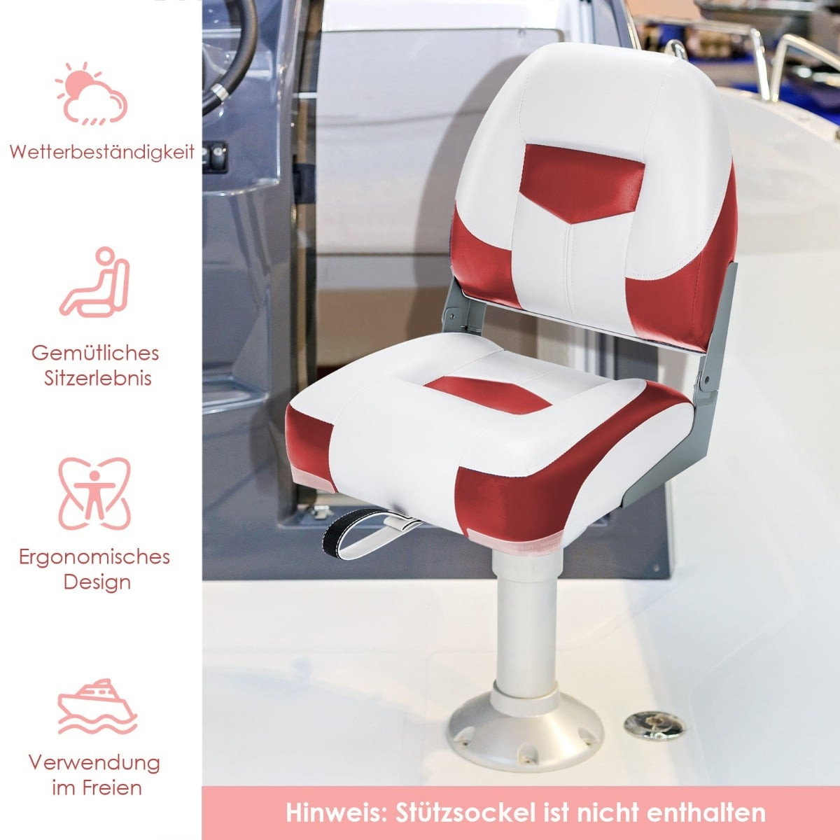 Set di sedili pieghevoli per barche, rosso-bianco, imbottiti in schiuma, resistenti alle intemperie