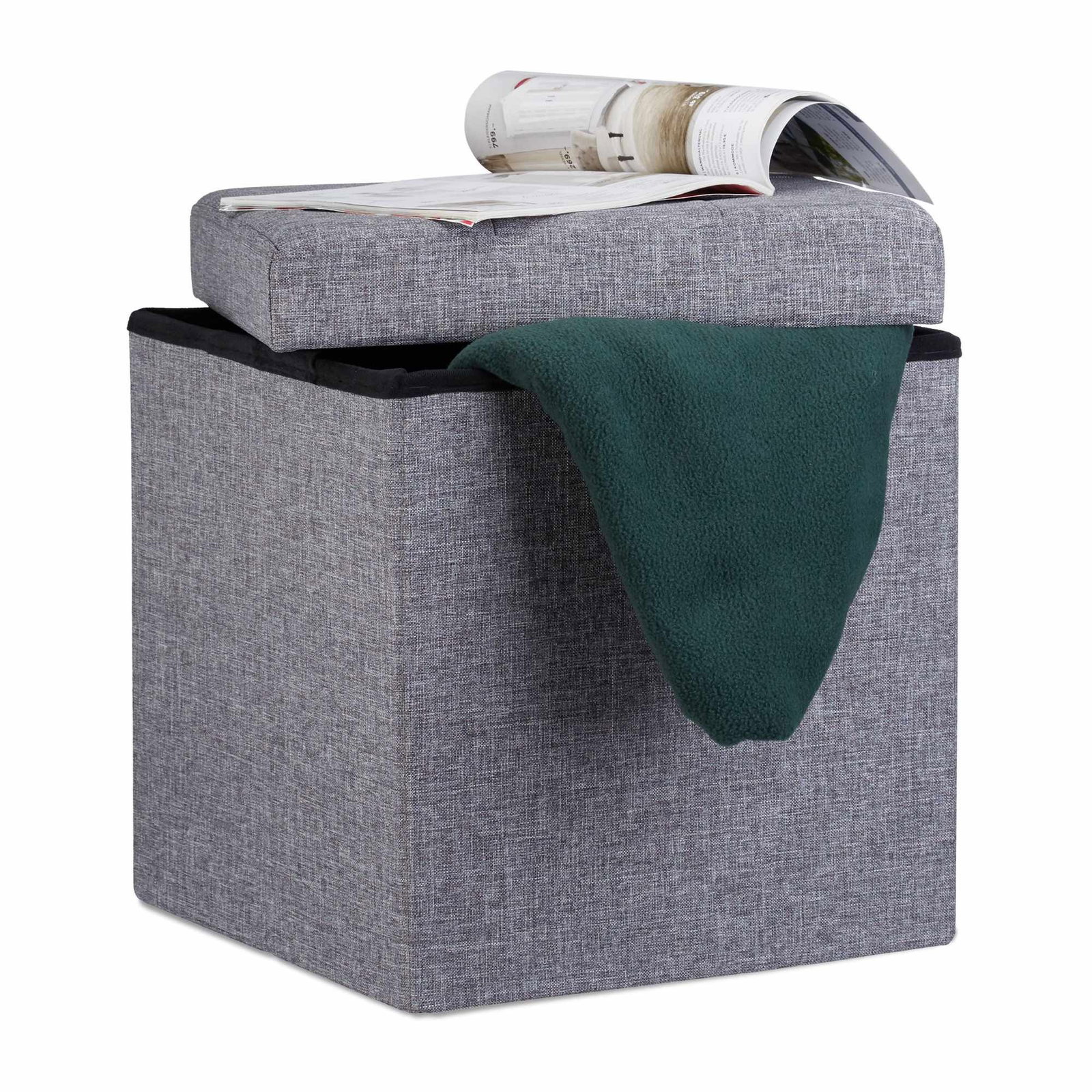 Tabouret pliable avec rangement en tissu lin
