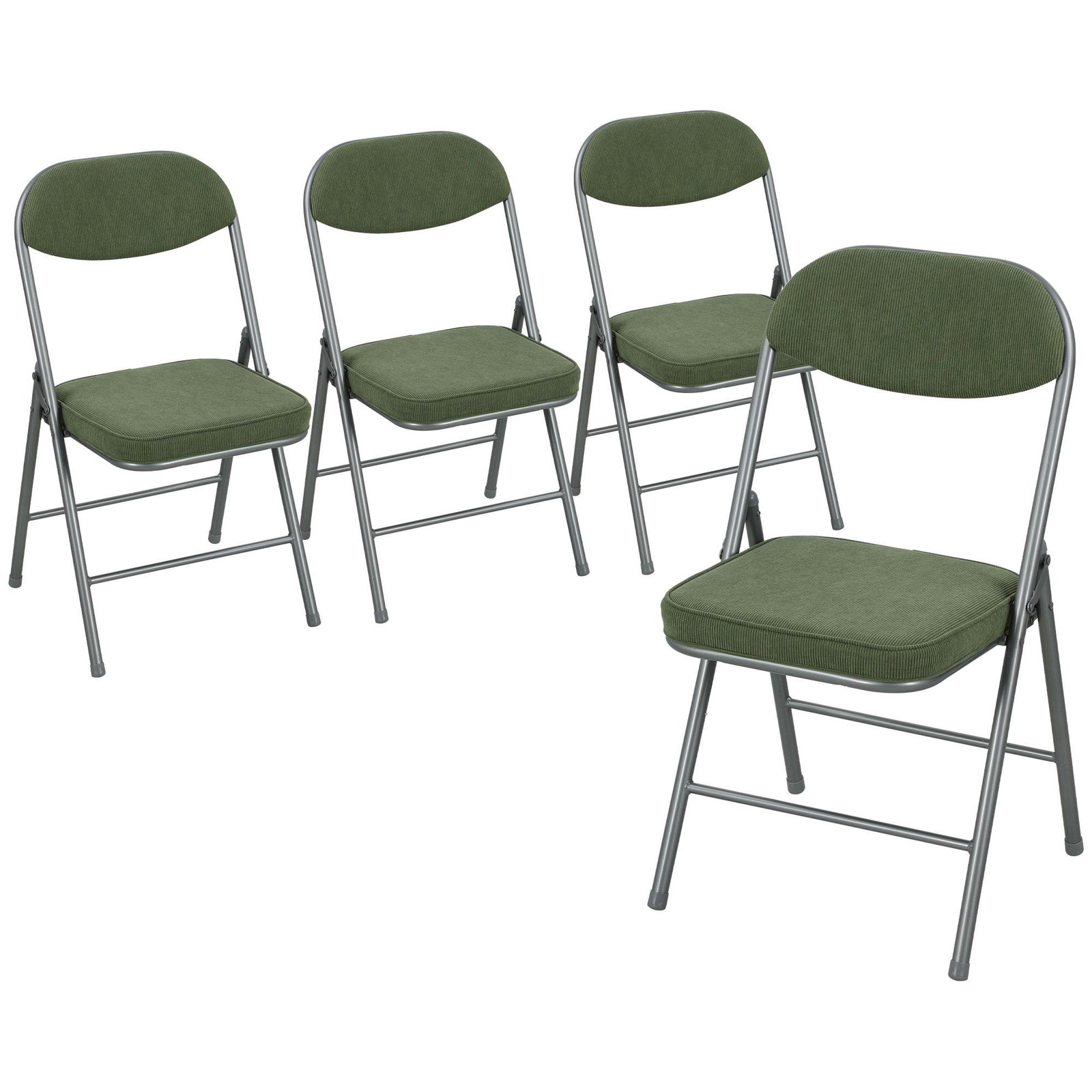 Chaises pliantes rembourrées en velours côtelé vert, lot de 4