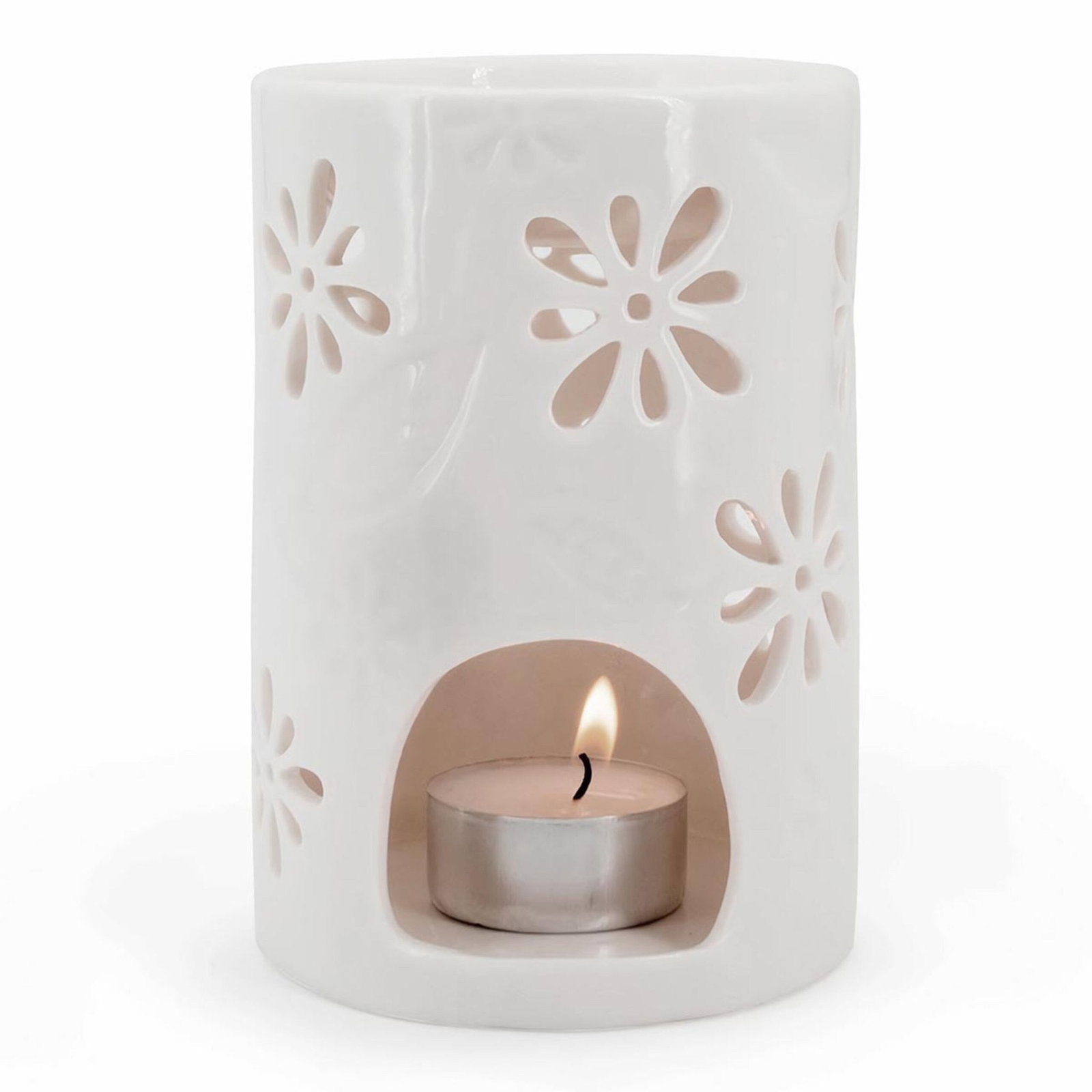 Lampada aromatica in ceramica con lumino da tè – Bianca, profumo rilassante