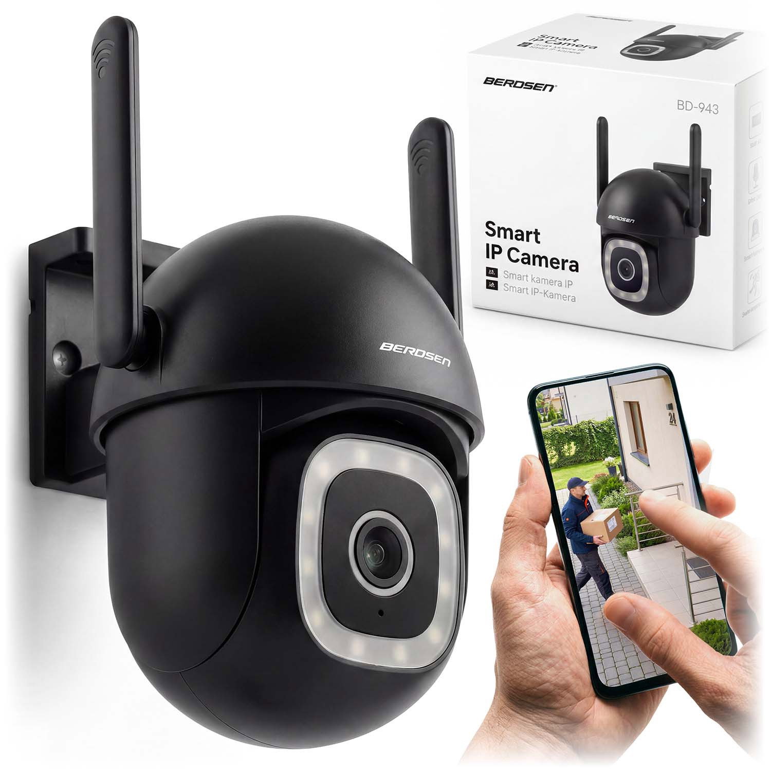 Caméra de sécurité WiFi extérieure – 5 MP, panoramique/inclinaison, vision nocturne