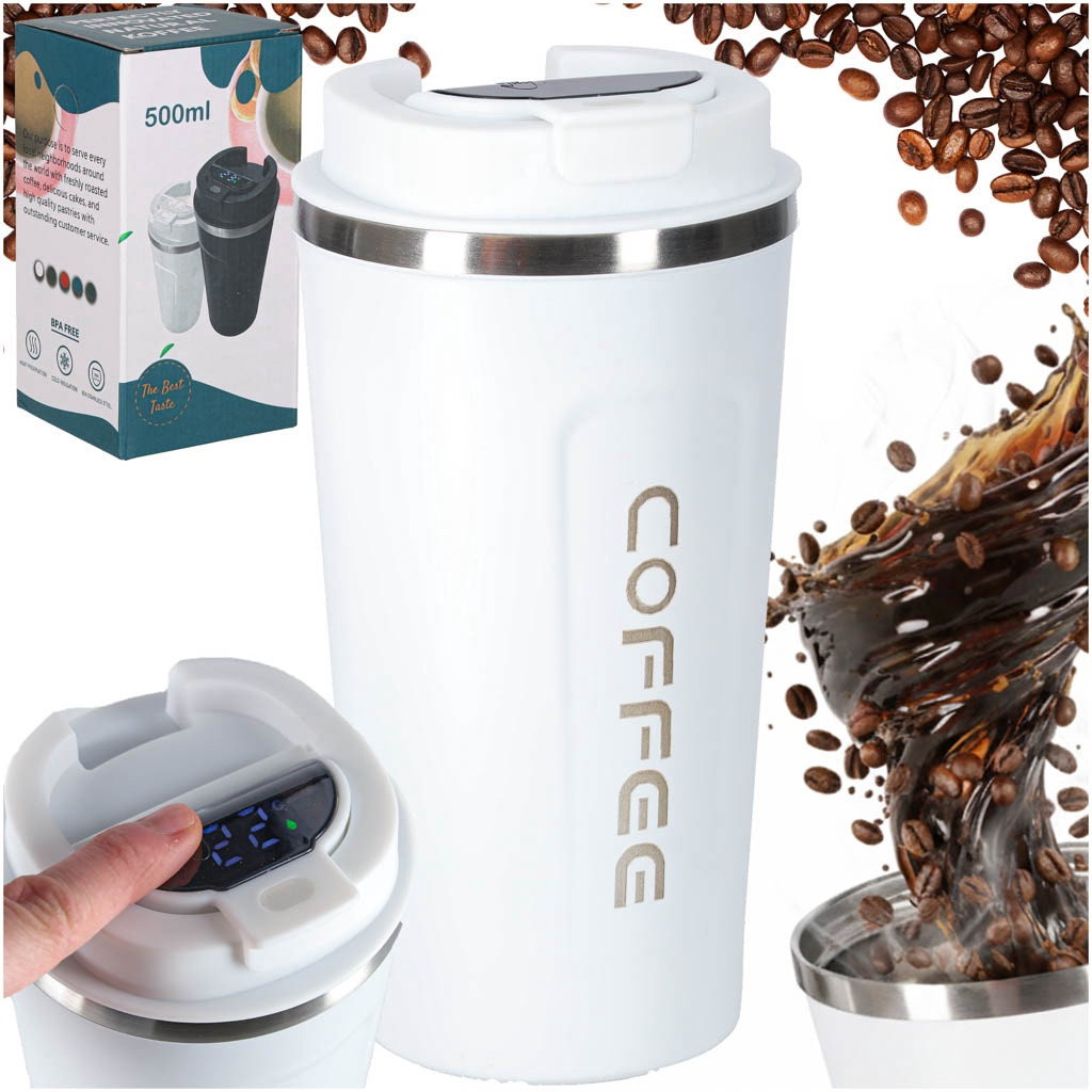 Reisebecher mit LED-Temperaturanzeige, 500 ml, Weiß