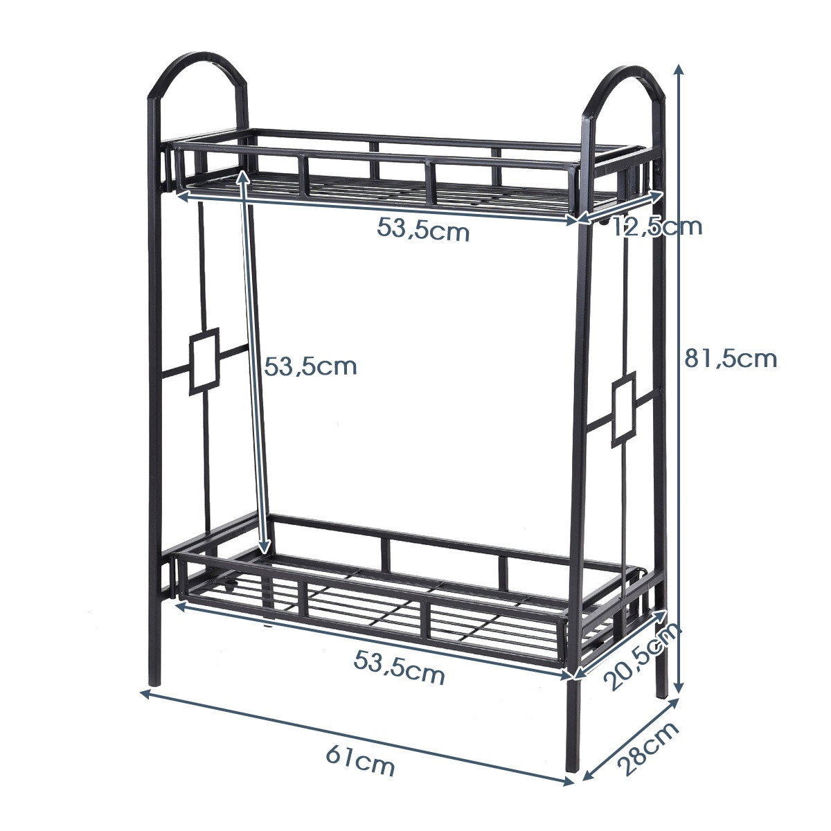 Support pour plantes, 2 niveaux, acier noir, intérieur/extérieur