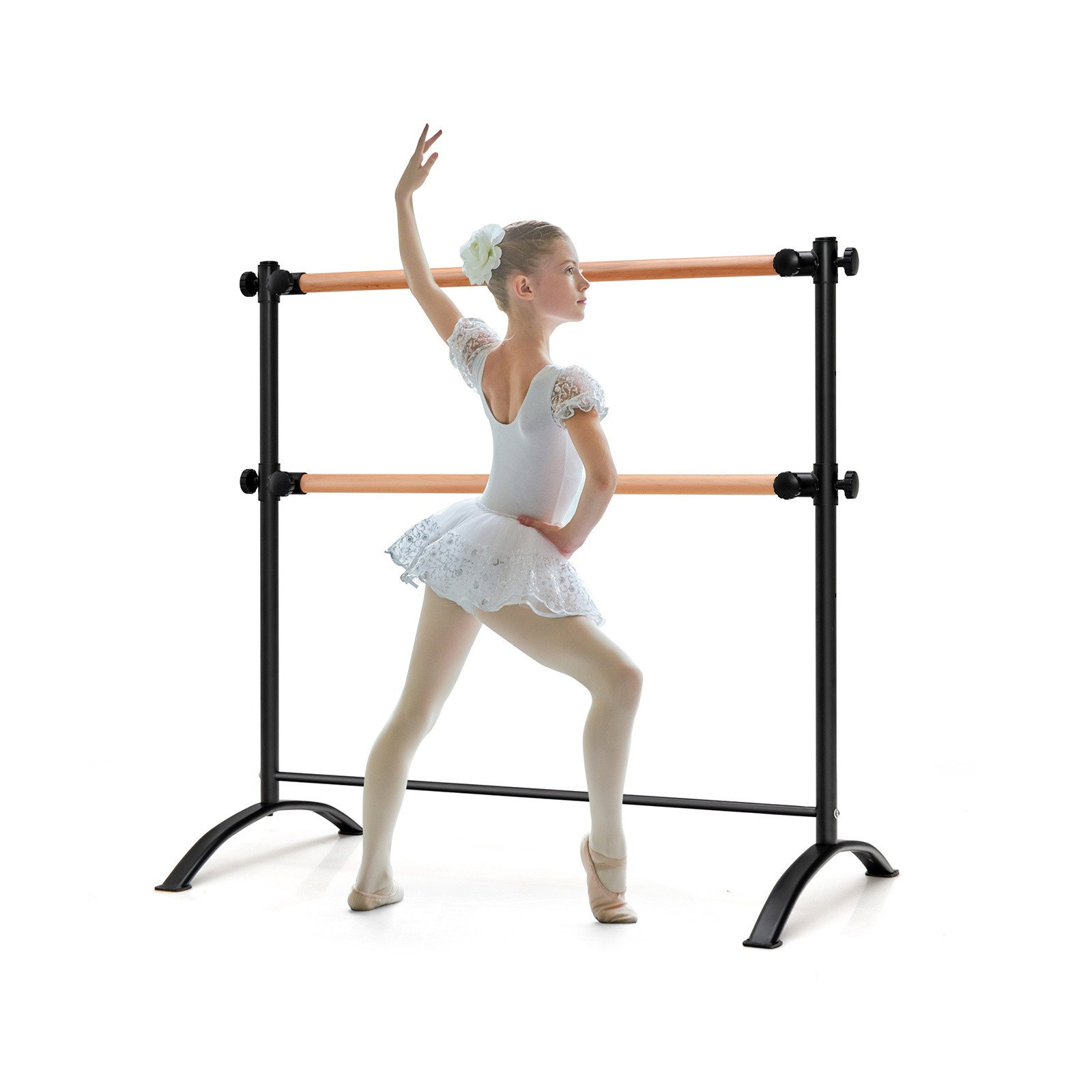 Barre de ballet double portable, hauteur réglable de 1,20 m