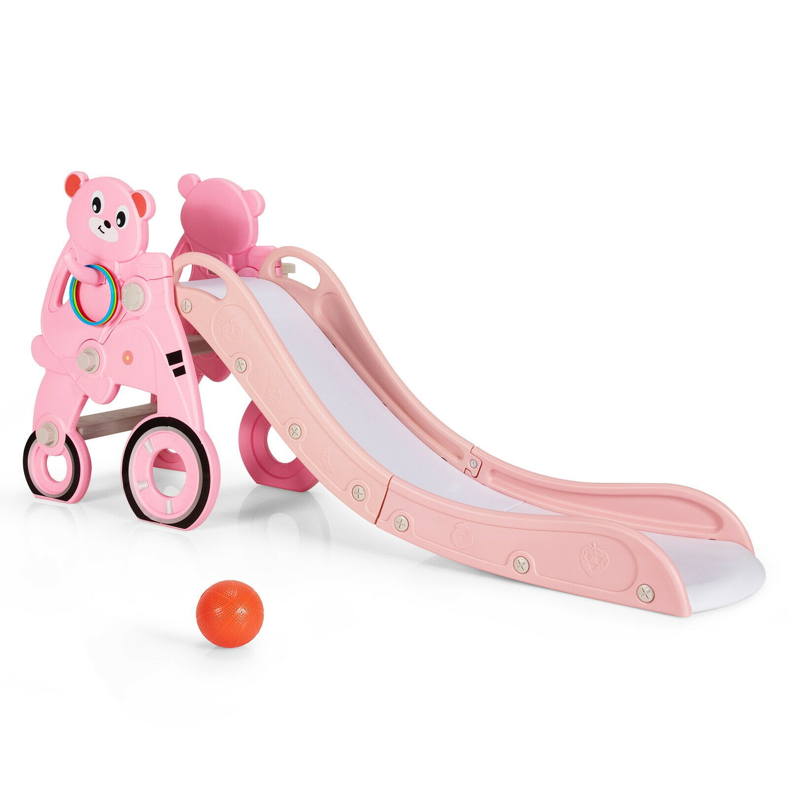 Ensemble de toboggan pliable pour tout-petits, 4 en 1, rose