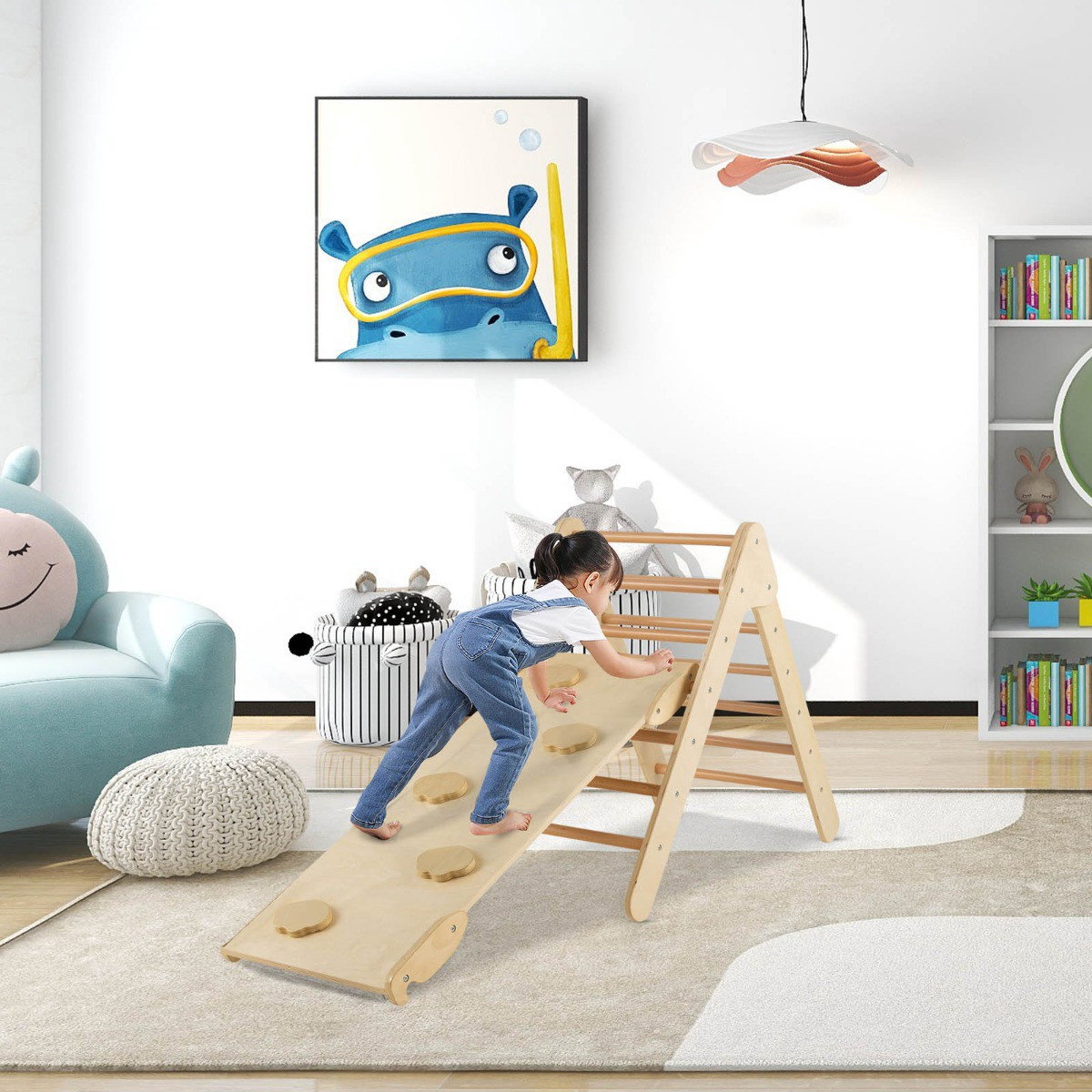 Ensemble triangulaire d'escalade en bois pour tout-petits – Rampe réversible