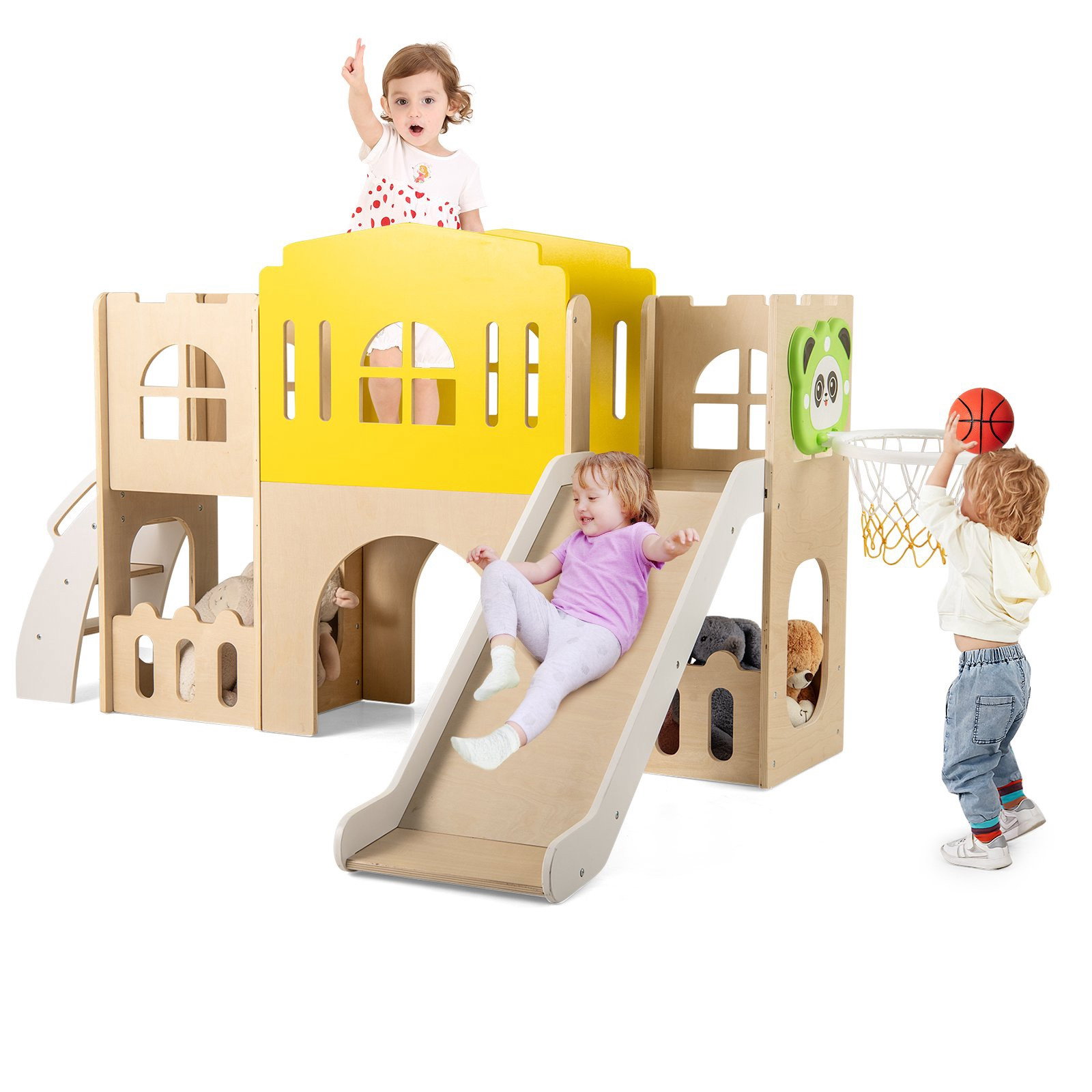 Ensemble de toboggan pour tout-petits, château en bois 7 en 1 pour intérieur et extérieur