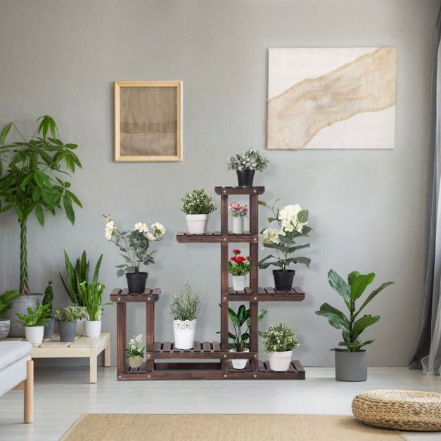Support à plantes en bois à 6 niveaux – Bois de sapin, intérieur/extérieur