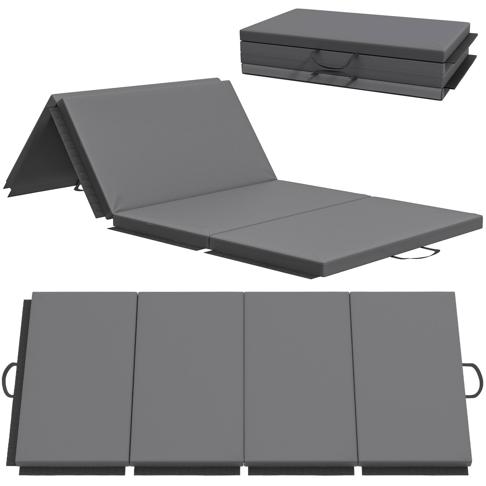 Faltbare Gymnastikmatte mit Griffen, Grau, 180 x 80 x 5 cm