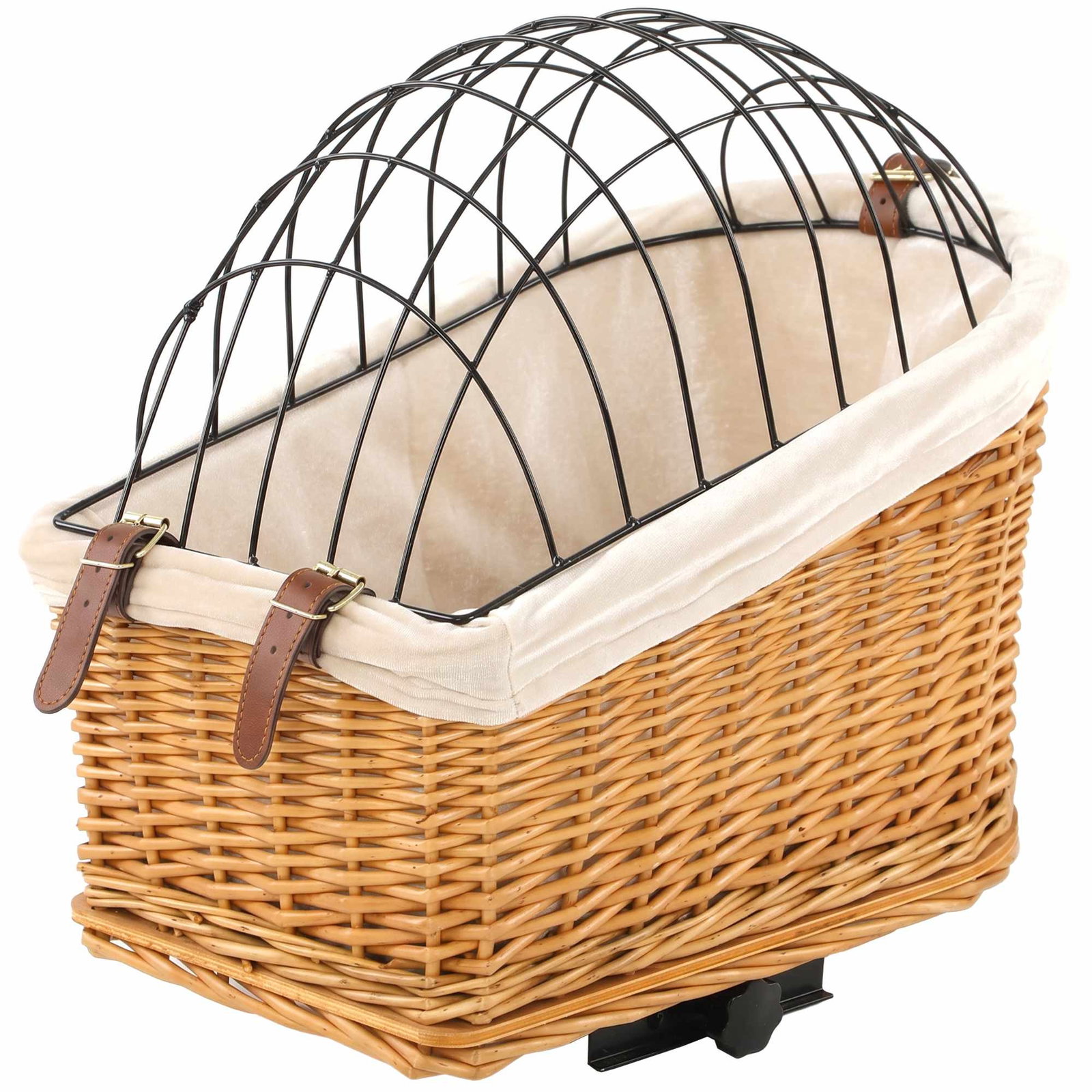 Panier pour chien à vélo, fixation arrière en osier, couvercle en métal, coussin