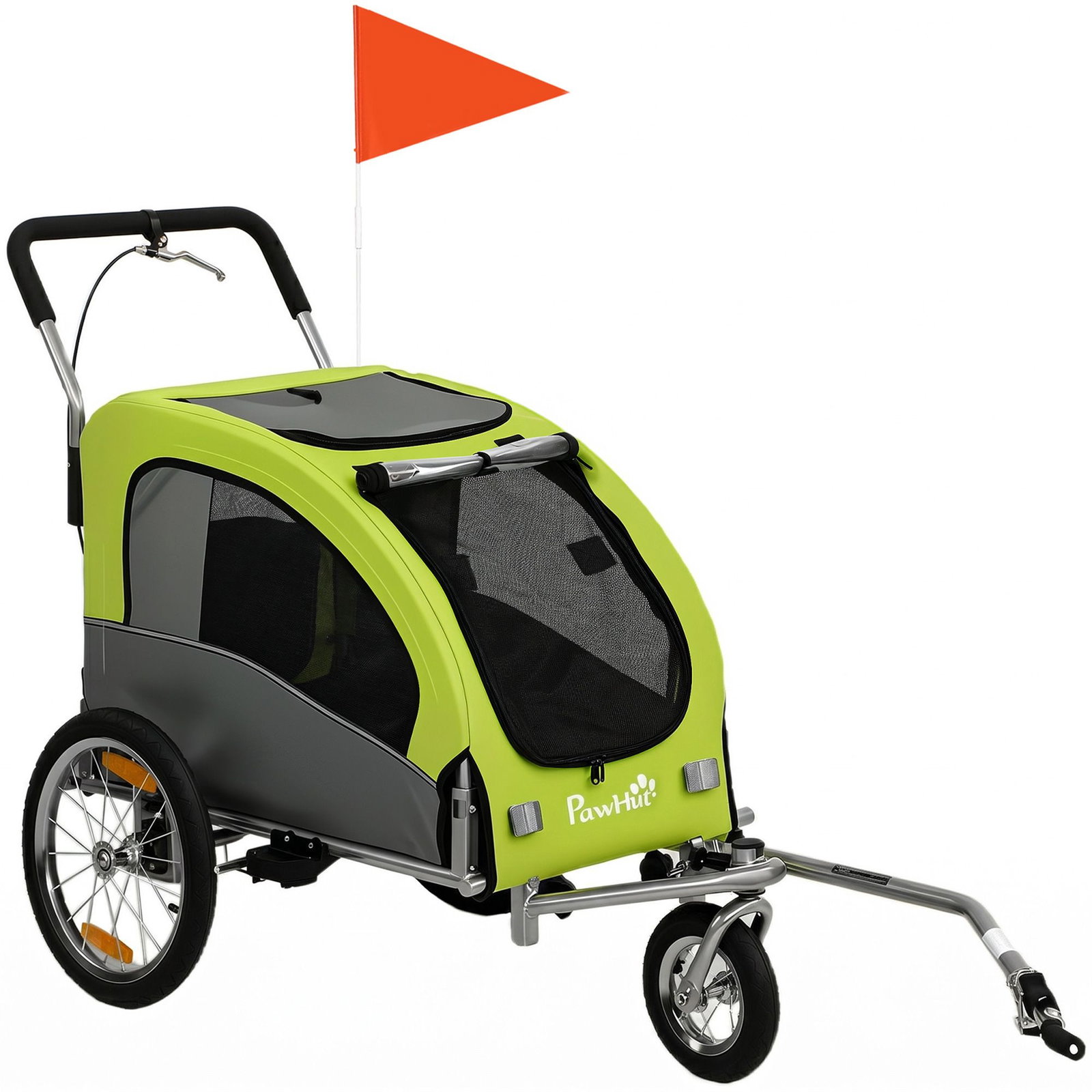 Remorque vélo et poussette 2 en 1 pour chien, jusqu'à 20 kg, verte