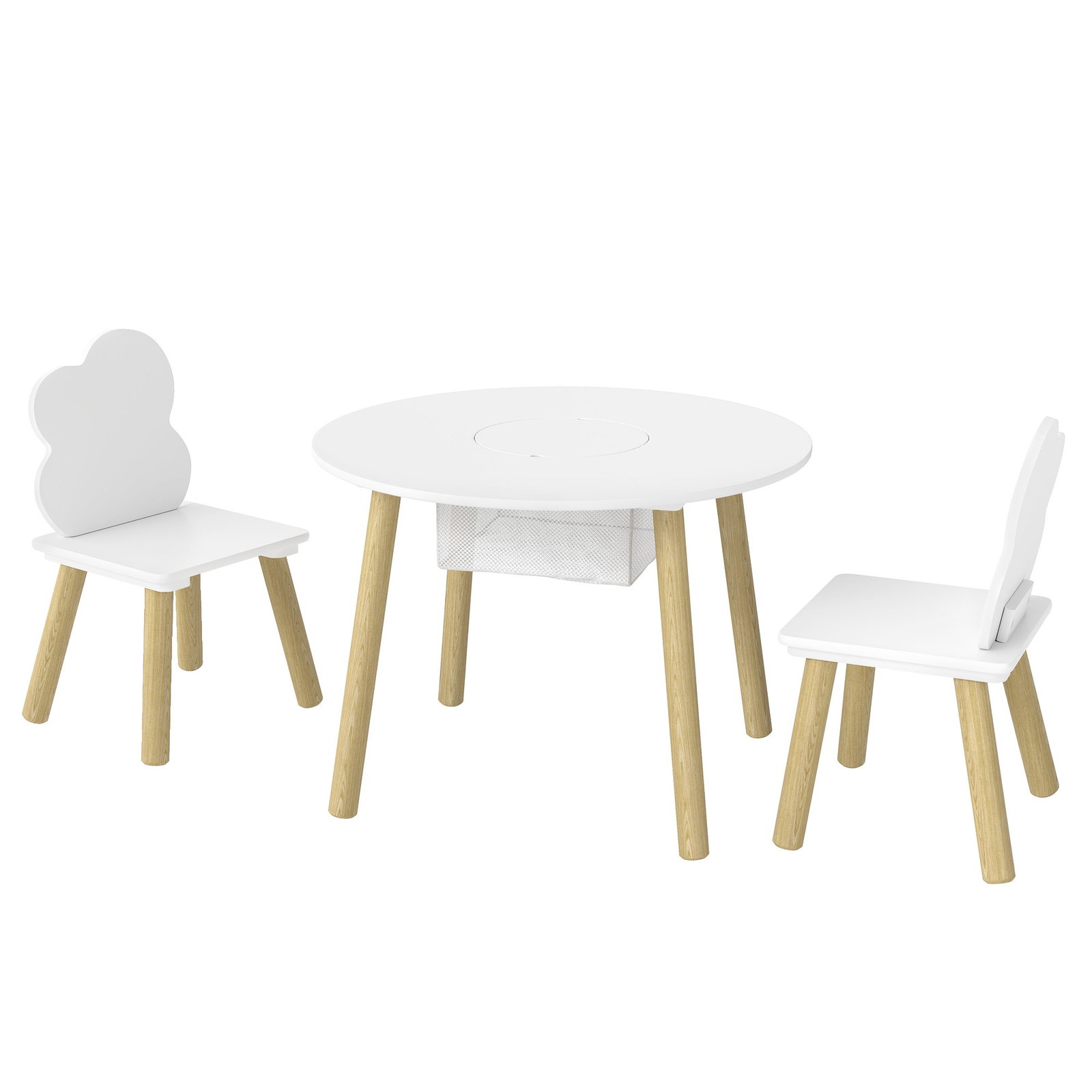 Ensemble table et chaises pour enfants, 3 pièces avec rangement, blanc