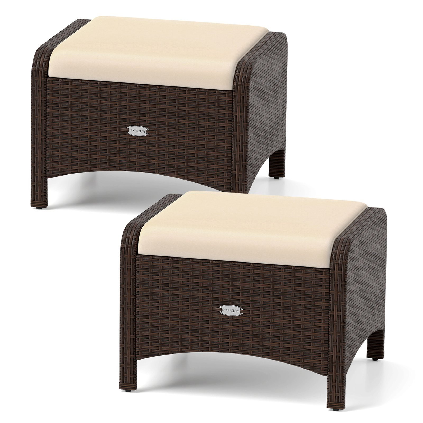 Poufs de jardin en rotin, lot de 2 avec coussins