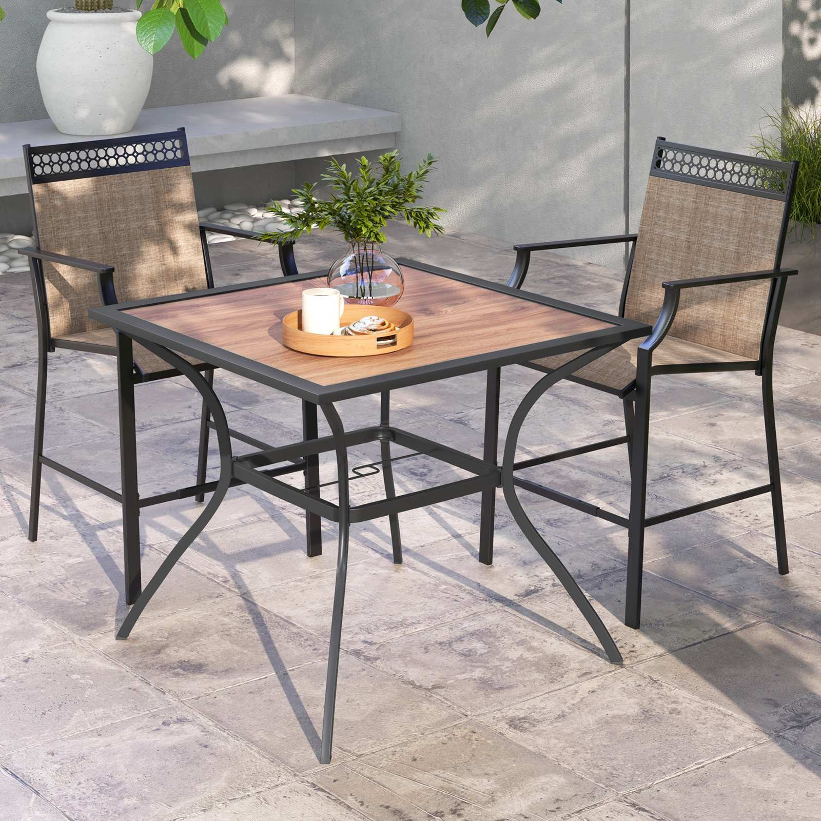 Table de salle à manger carrée pour 4 personnes – Marron et noir