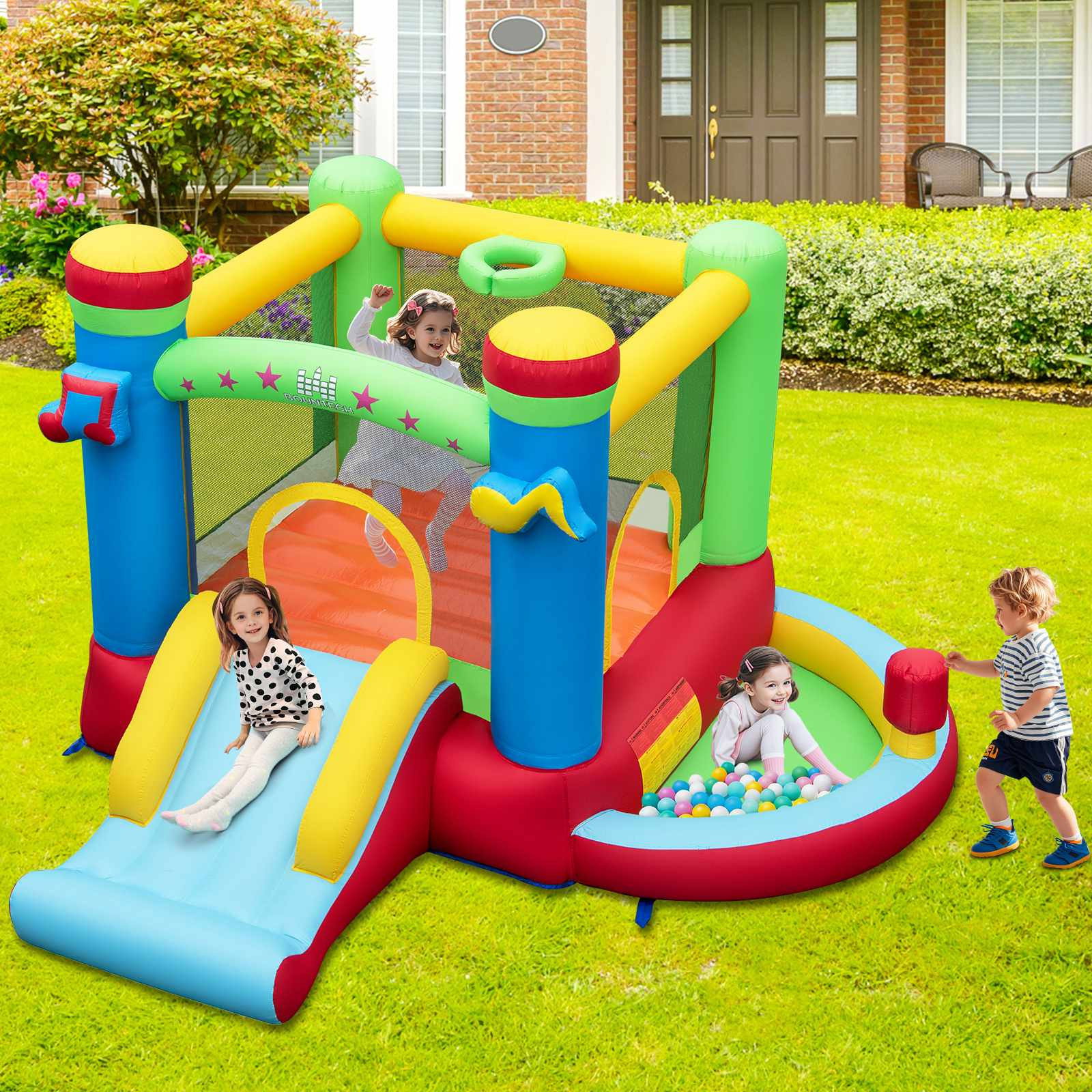 Château gonflable pour enfants sur le thème de la musique avec toboggan
