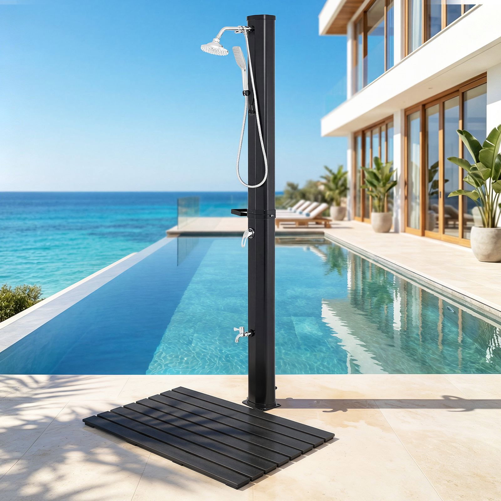 35-Liter-Solar-Pooldusche, Schwarz – Hand- und Fußdusche