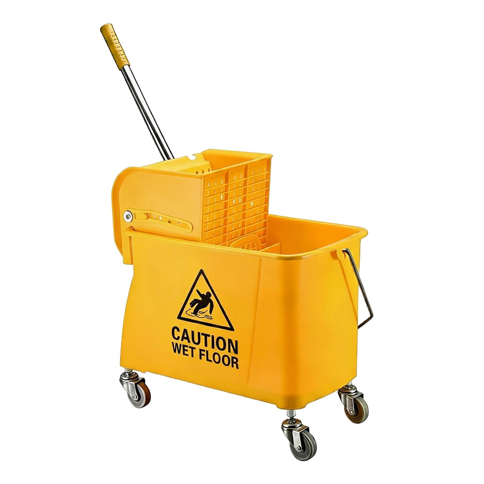 Chariot à balai jaune avec presse-serpillière, 22 L – Modèle compact