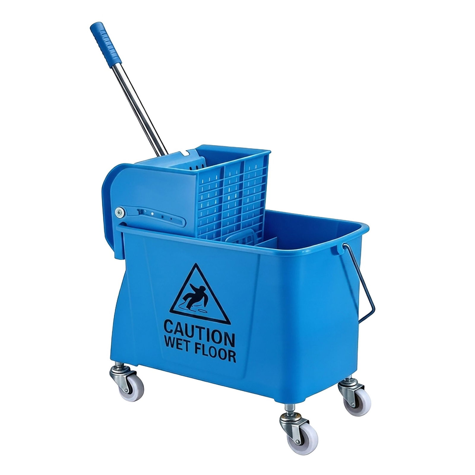 Chariot à balai bleu avec presse-serpillière – 22 L, format compact