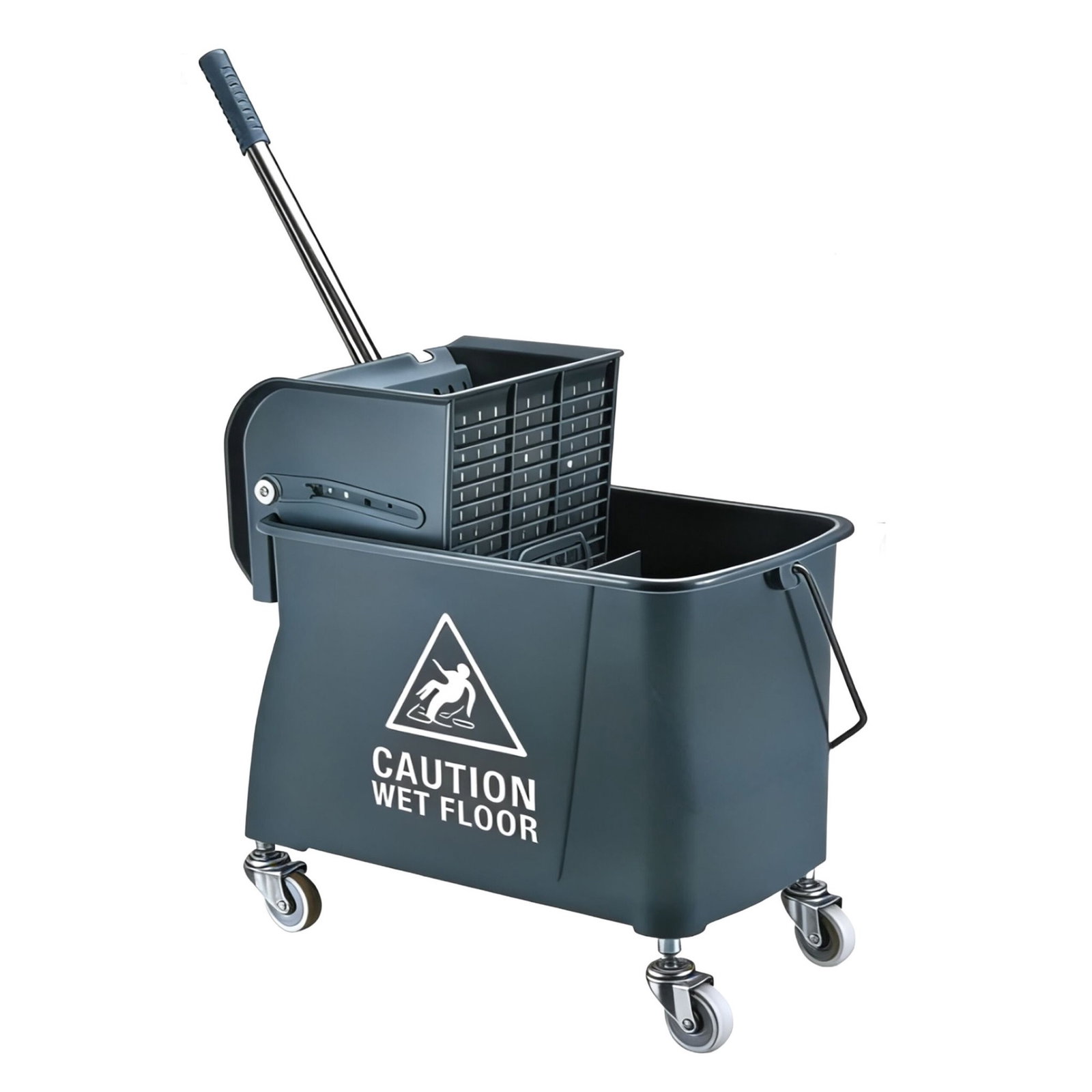 Chariot à balai avec presse-serpillière, gris – 22 L, format compact