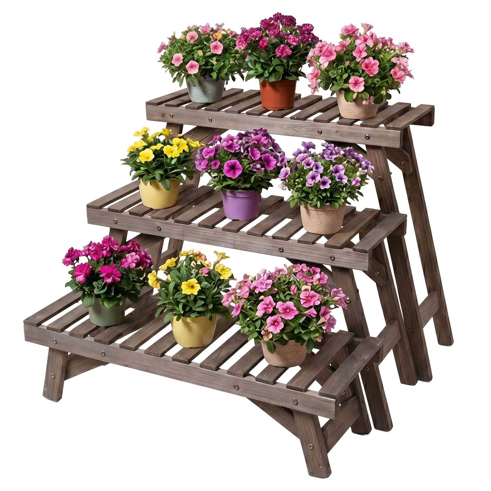 Ensemble de 3 supports à plantes en bois – Bois de sapin rustique