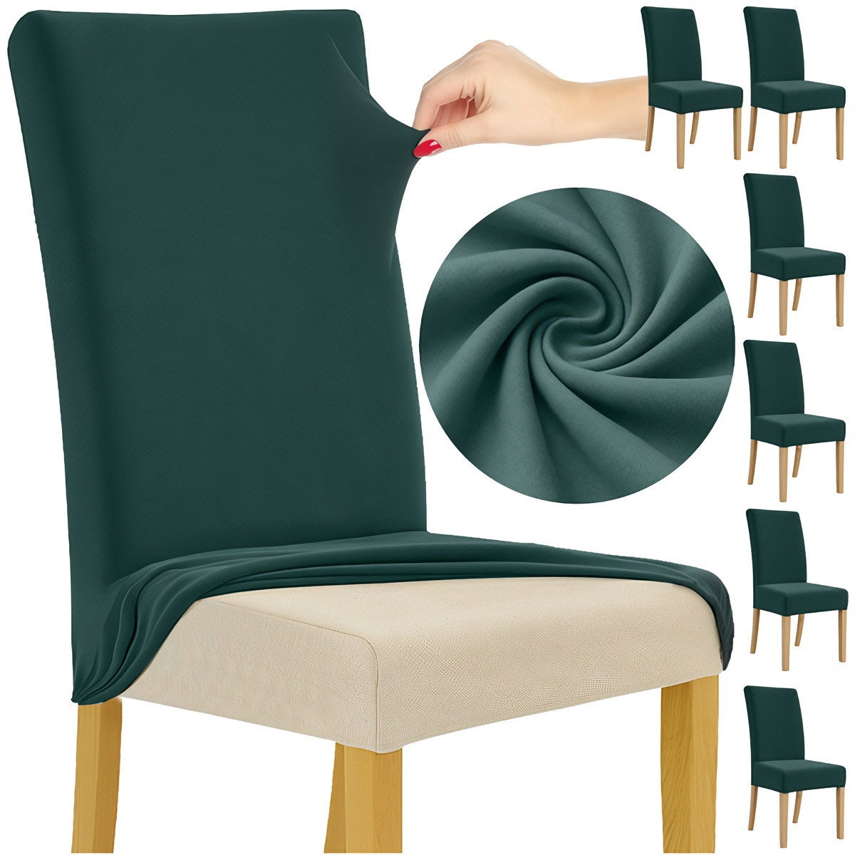 Housses de chaise en velours vert bouteille – Lot de 6, élastique