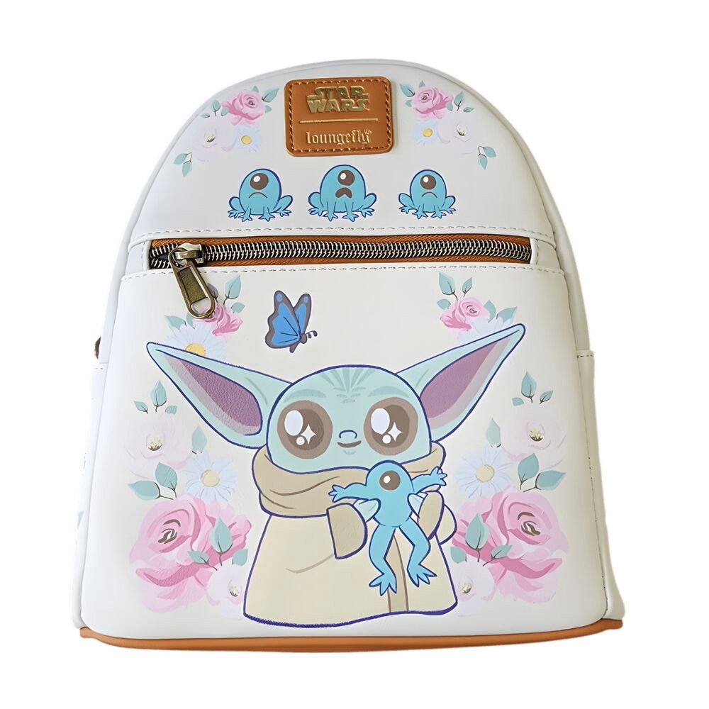 Sac à dos Loungefly Star Wars Lucas Grogu avec grenouilles et bordure marron cm