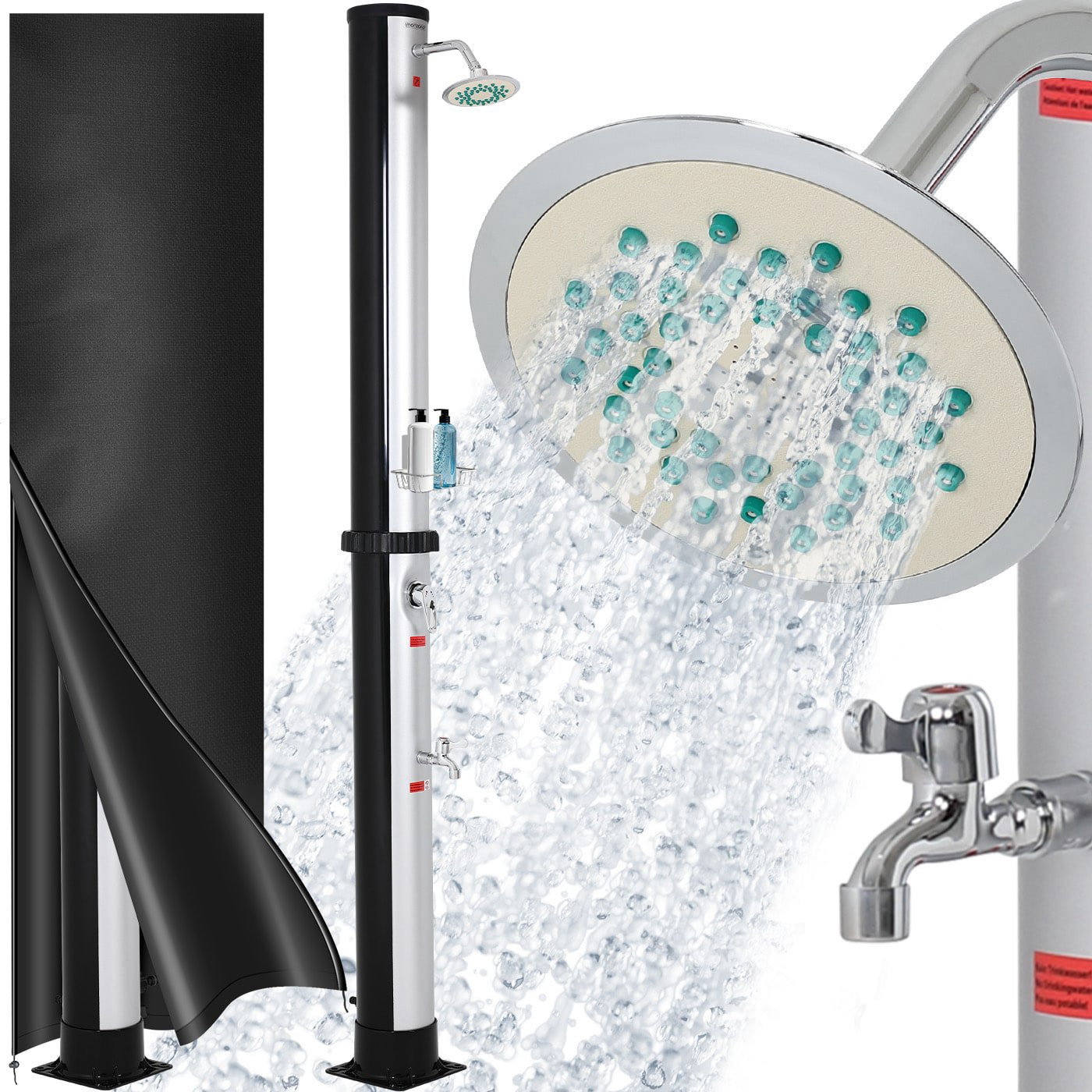 Douche solaire extérieure, noir/argent, capacité de 35 L